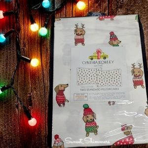 2pc Set Dachshund Dog Doxie Christmas Standard Pillowcases by Cynthia Rowley New